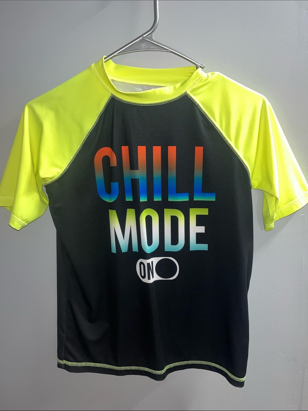 Kids' Neon Yellow & Black 'Chill Mode' Swim Rash Guard